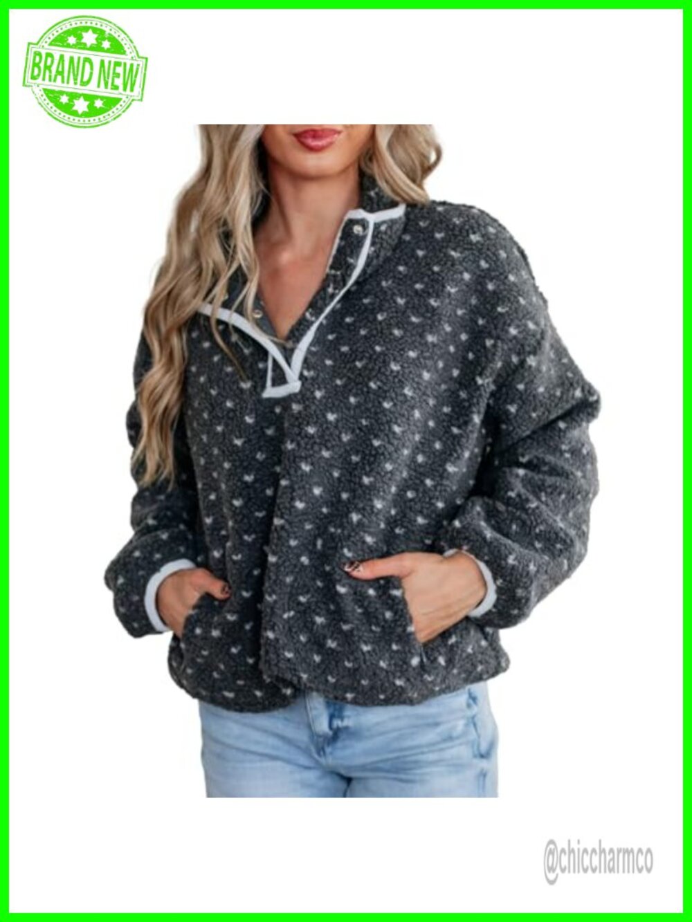 Women's Fleece Sweatshirt Half Zip Sherpa Pullover Funnel Neck Loose Fit